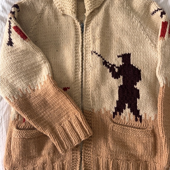 Cowichan hunting sweater - vintage wool- Cream and Tan Women's Sweater - Picture 2 of 8